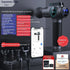 Supreme Grey massage gun with digital display, various black massage heads, and anti-slip grip