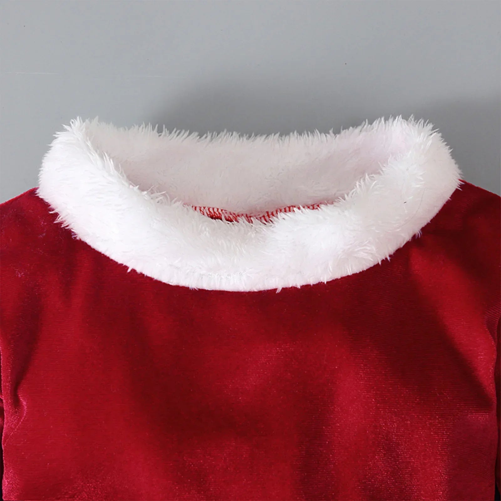 Red velvet top with soft white faux fur collar, festive winter streetwear style