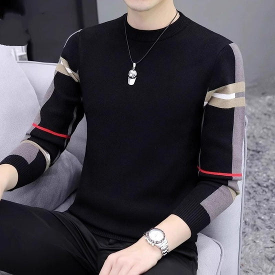 Slim-fit Contrast Colors Round Neck Base Knitwear Men&