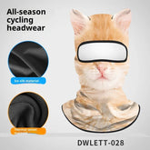 All-season cycling balaclava with orange cat print, available in ice silk or thermal velvet material.