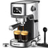Stainless steel espresso coffee machine with digital display and dual cup brewing