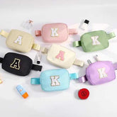 YOOLIFE Initial Crossbody Bag collection in various pastel colors with embroidered letters, compact and water-resistant fanny packs for women and teens