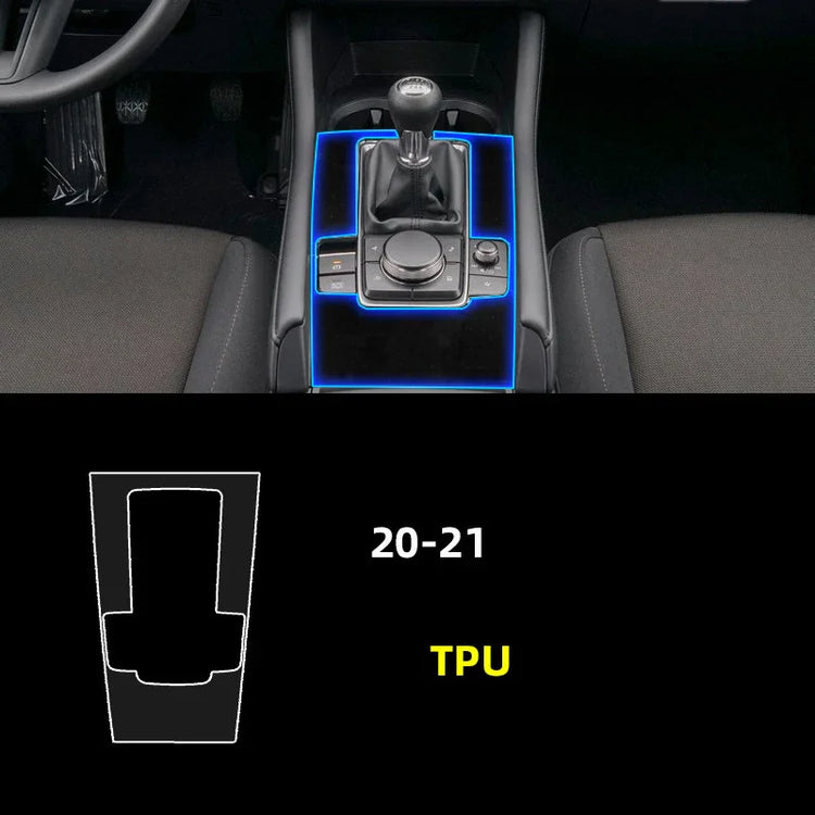 Black car center console TPU cover, highlighted outline, for manual gear shifter, 2020-2021 model.