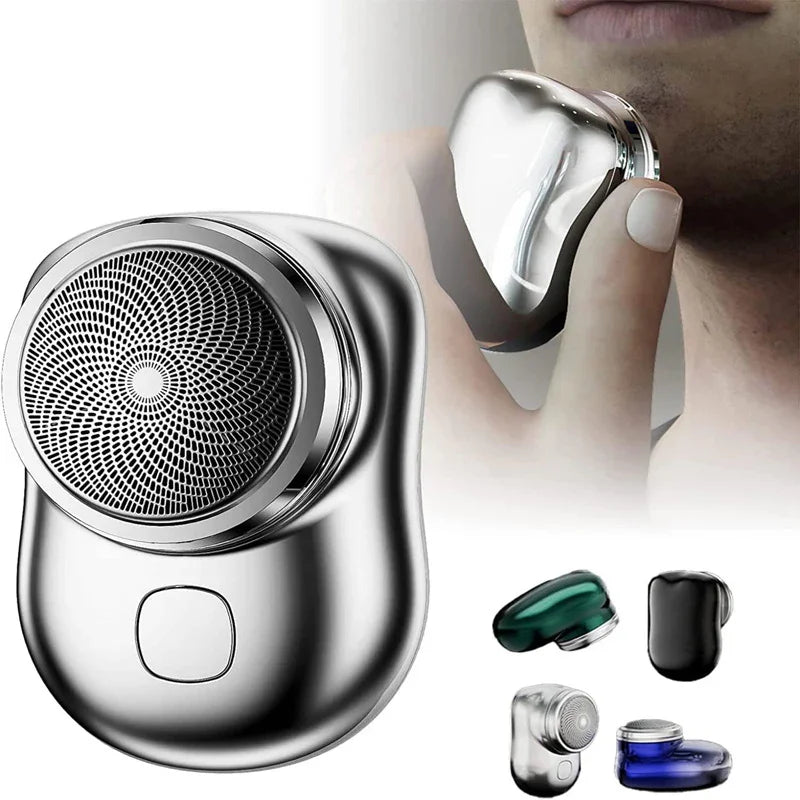 Sleek compact electric shaver for men, metallic finish, ergonomic handheld design.