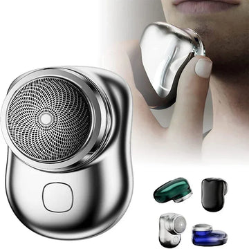 Sleek compact electric shaver for men, metallic finish, ergonomic handheld design.
