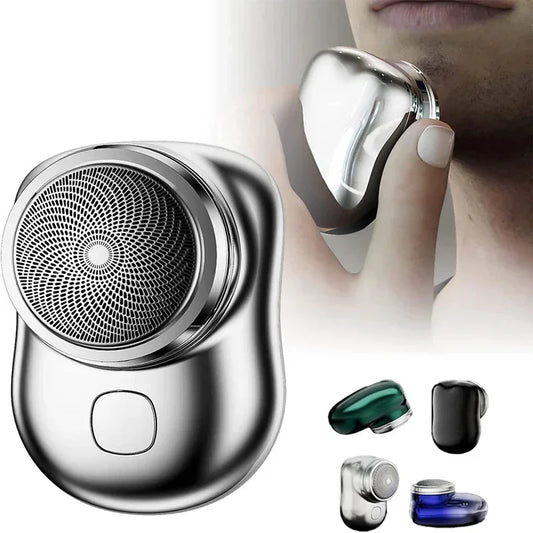 Sleek compact electric shaver for men, metallic finish, ergonomic handheld design.