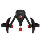 Black and red adjustable gadget with digital display, plastic material, modern design.