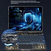 Futuristic laptop keyboard case with scissor-switch keys, circuit pattern design, blue backlight
