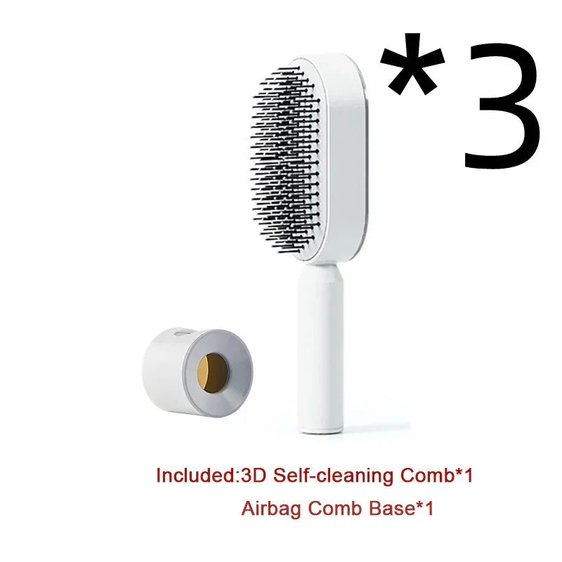 White 3D self-cleaning hairbrush with airbag comb base, modern minimalist design