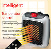 Compact electric space heater with digital temperature display, mesh front, and remote control