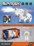 Remote control robotic elephant toy in white and gray with spray feature and blue LED lights