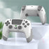 Futuristic white and gray wireless game controllers with textured grip and ergonomic design