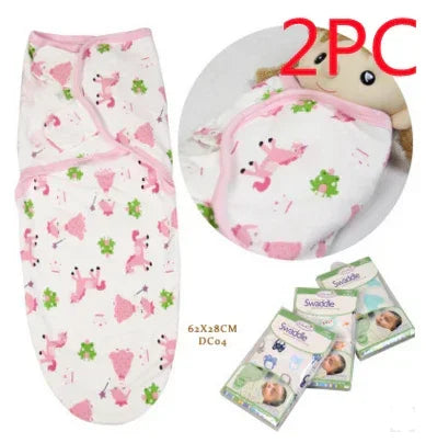Set of two pink and white cotton swaddle blankets with animal print, soft and lightweight fit.