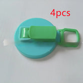 Blue and green plastic clip with a flat round base, lightweight and compact design