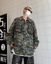 Oversized digital camo button-up shirt, cotton blend, relaxed fit, streetwear style