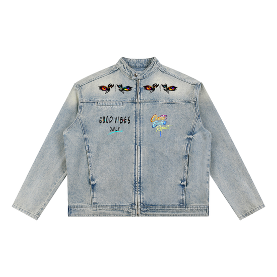 Vintage Wash Zip Denim Tiger Style Jacket (Ages 18-45)