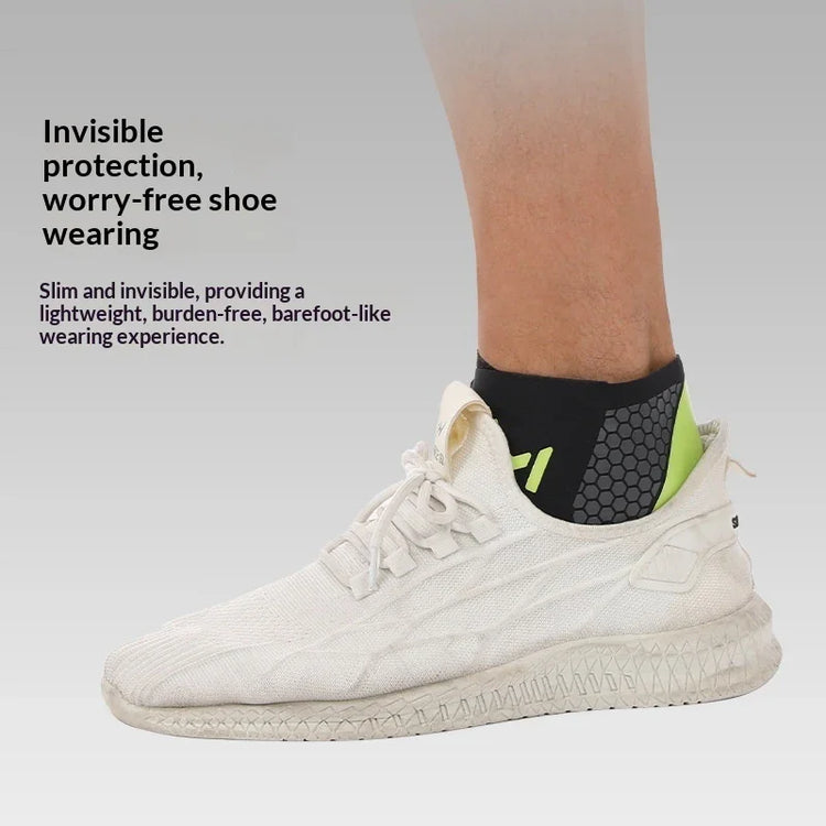 White knit sneaker with a black and neon green low-cut ankle sock, lightweight slim fit.