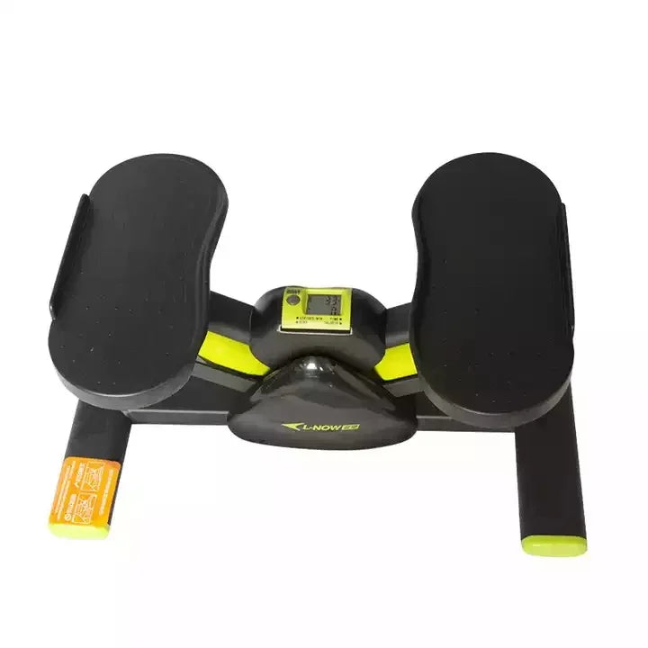 Black and yellow compact stepper exercise machine with digital display for home workouts