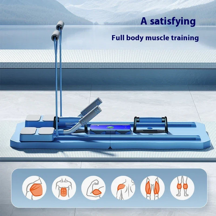 Adjustable blue home gym machine for full body muscle training, compact and modern design.