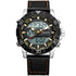 Black and silver analog-digital sports watch with leather strap and gold accents