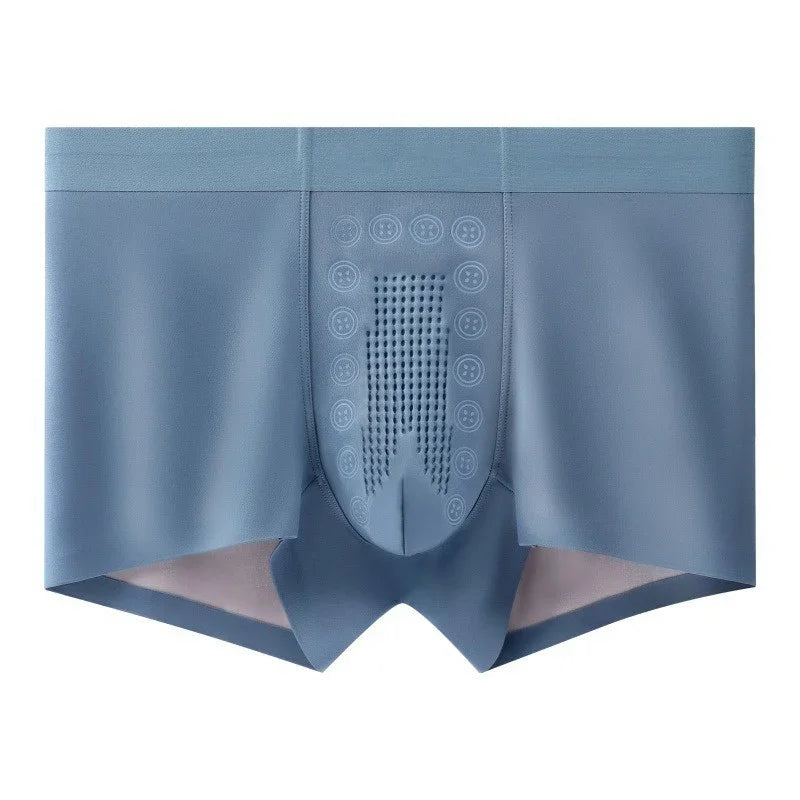 Light blue seamless boxer briefs with breathable mesh front panel and slim fit design