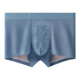 Light blue seamless boxer briefs with breathable mesh front panel and slim fit design