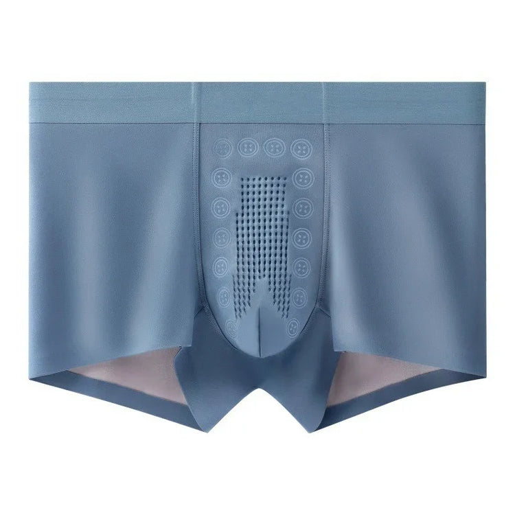 Light blue seamless boxer briefs with breathable mesh front panel and slim fit design