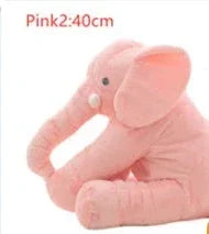 Soft pink plush elephant toy, 40cm, with round features and seated pose
