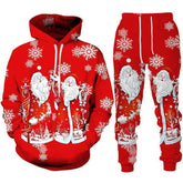 Red Christmas tracksuit with Santa Claus and snowflake print, relaxed fit, soft material