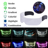 Futuristic LED light-up visor with clear acrylic material, multiple color modes, and adjustable fit.