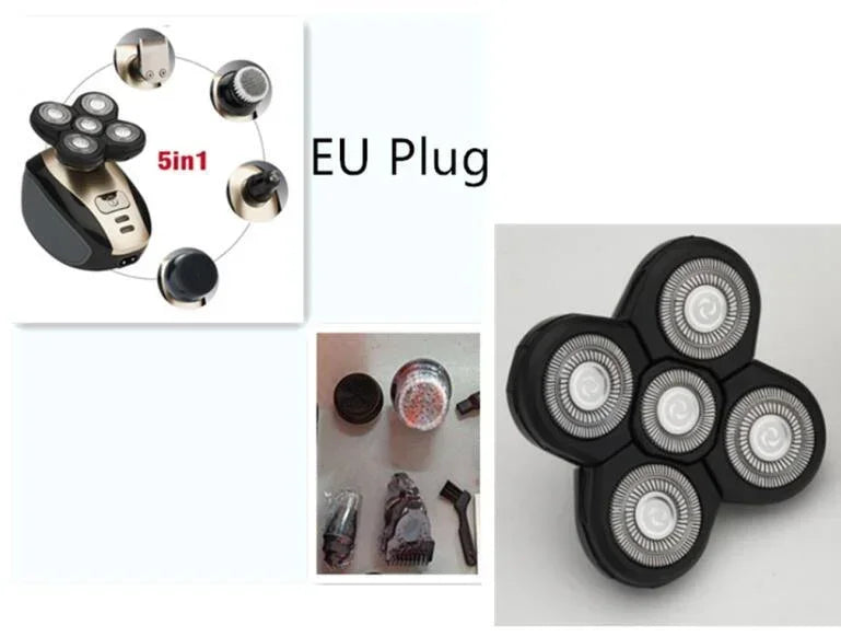 5-in-1 electric rotary shaver with multiple attachments and five floating heads