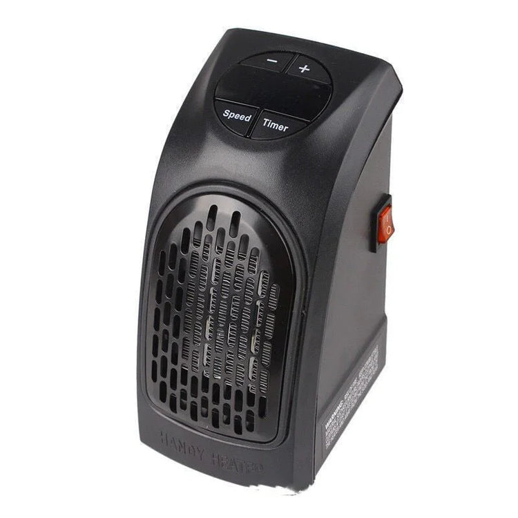 Black portable plug-in electric heater with digital controls and front vent grille