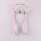 Pink plastic and white ball manual neck massager on white background