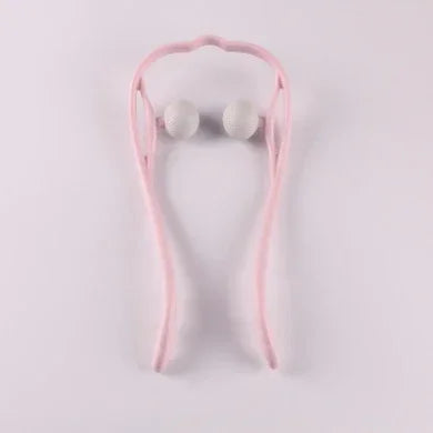 Pink plastic and white ball manual neck massager on white background