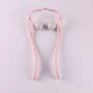 Pink plastic and white ball manual neck massager on white background