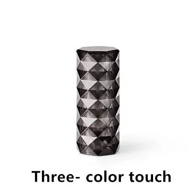Geometric black and gray cylindrical lamp with three-color touch light feature