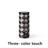 Geometric black and gray cylindrical lamp with three-color touch light feature