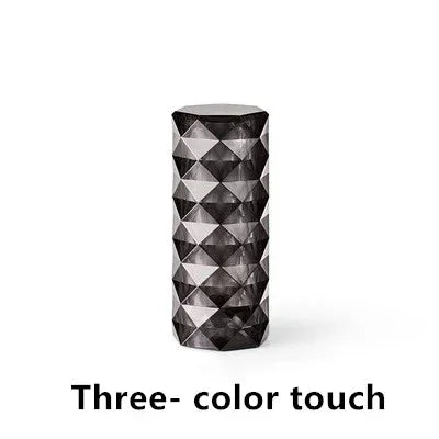 Geometric black and gray cylindrical lamp with three-color touch light feature