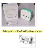 Portable mini thermal label printer with USB cable, adhesive sticker roll included