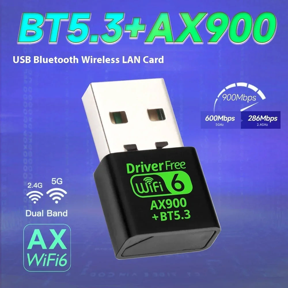 Compact USB Bluetooth wireless LAN card, black, dual band WiFi 6 AX900, BT5.3 support