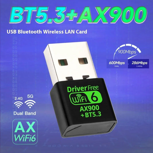 Compact USB Bluetooth wireless LAN card, black, dual band WiFi 6 AX900, BT5.3 support