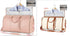 Travel duffel bags in pink and cream with brown straps, shown with garment compartments and an organizer pouch, made from smooth leather material, ideal for stylish streetwear travel.