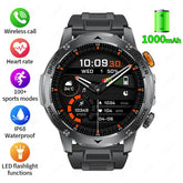 Rugged black and silver smartwatch with fitness tracking, waterproof design, large display, and sport modes