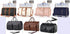 Assorted travel duffel bags in black, cream, pink, navy, gray, brown, and black leather, featuring shoulder straps and spacious compartments.