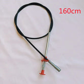 Black cable with metal ends and red push-pull mechanism, 160cm length, on white background