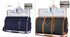 Men’s dress shirts displayed with navy and black garment duffel bags and mesh toiletry case