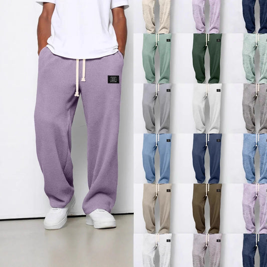 Relaxed fit waffle knit lounge pants in multiple colors, unisex streetwear style