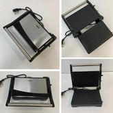 Electric panini press with stainless steel exterior and non-stick ridged grill plates