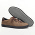 Brown suede low-top sneakers with dark rubber sole and lace-up closure, casual fit