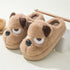 Plush brown dog face slippers with faux fur material and closed toe, cozy indoor fit
